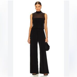 Lanston Mesh Turtleneck Jumpsuit Black Jersey wide leg Revolve $198 NWT M
